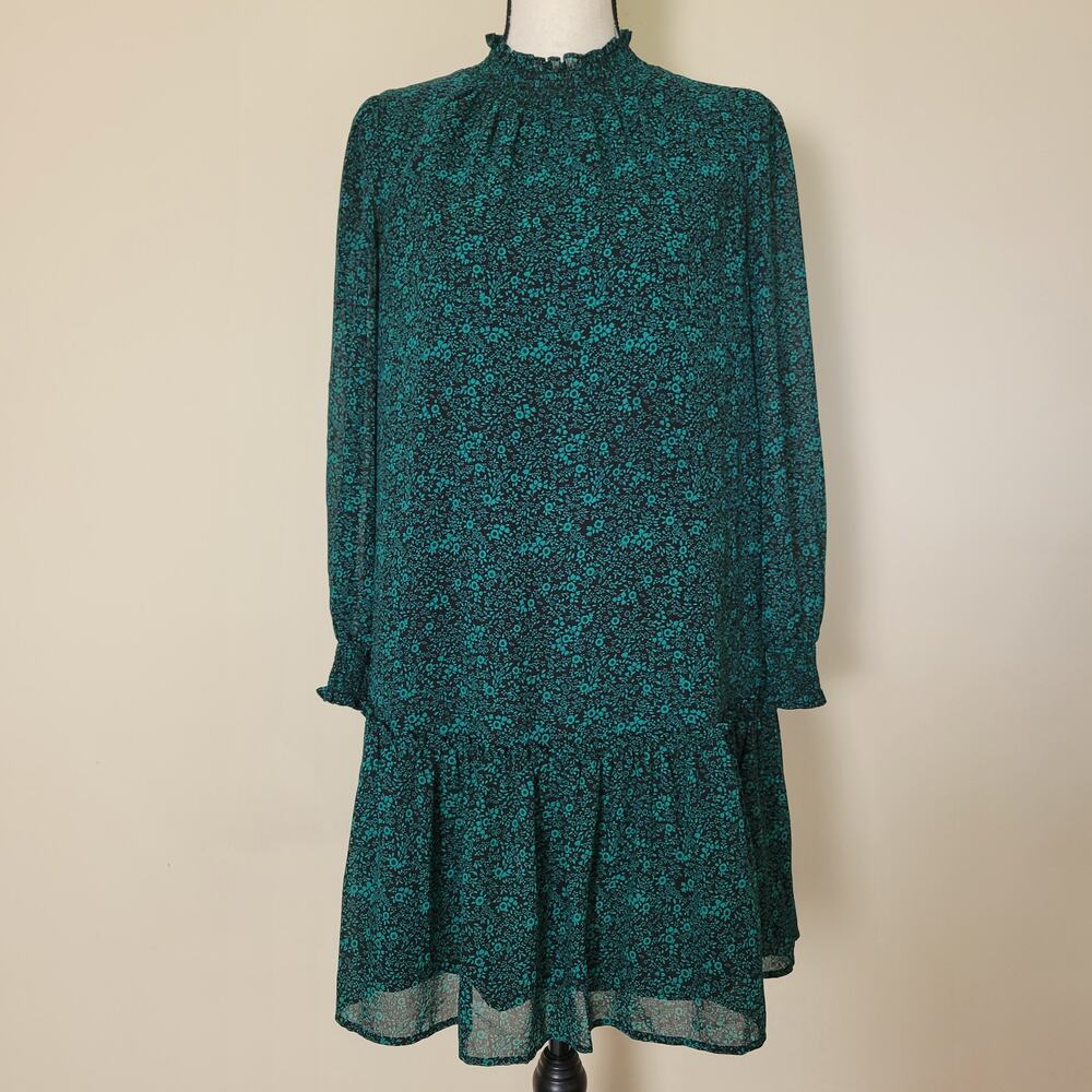 J. Crew XXS Long Sleeve Dress Smocked Ruffled Lined Tiered Knee Peasant